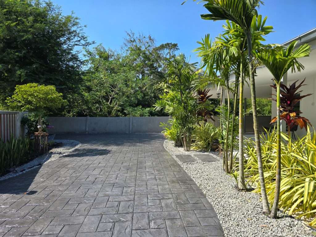Stamped concrete walkway